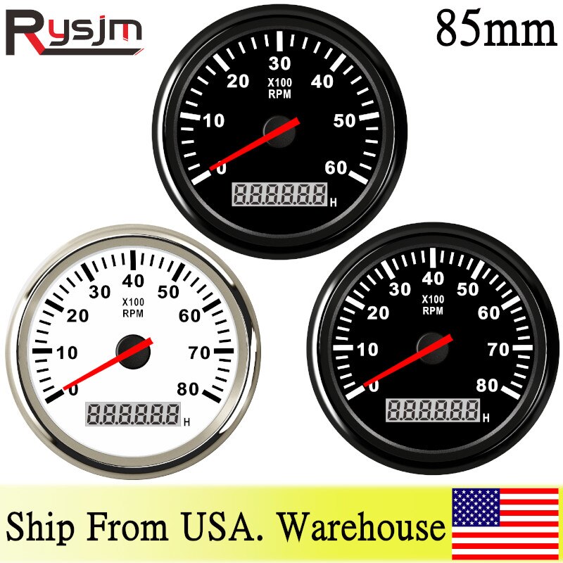 tachymètre marin 85MM tr/min compteur compteur LCD 6000 tr/min 8000 tr/min voiture bateau Tacho compteur jauge avec rétro-éclairage rouge 9-32V