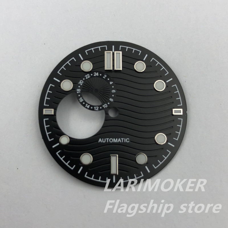 Larimoker 30.8 Mm Blauw/Zwart Water Rimpel Glow Green Hollow Out Dial Voor NH39 Beweging Horloges Accessoires