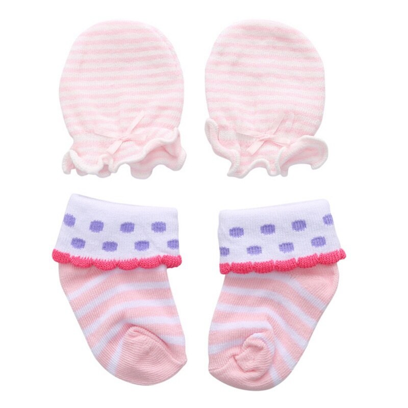 Kids Girls Socks Gloves Sets Casual Newborn Baby Girl Striped Bow-knot Non-Slip Cotton Socks And Gloves Set