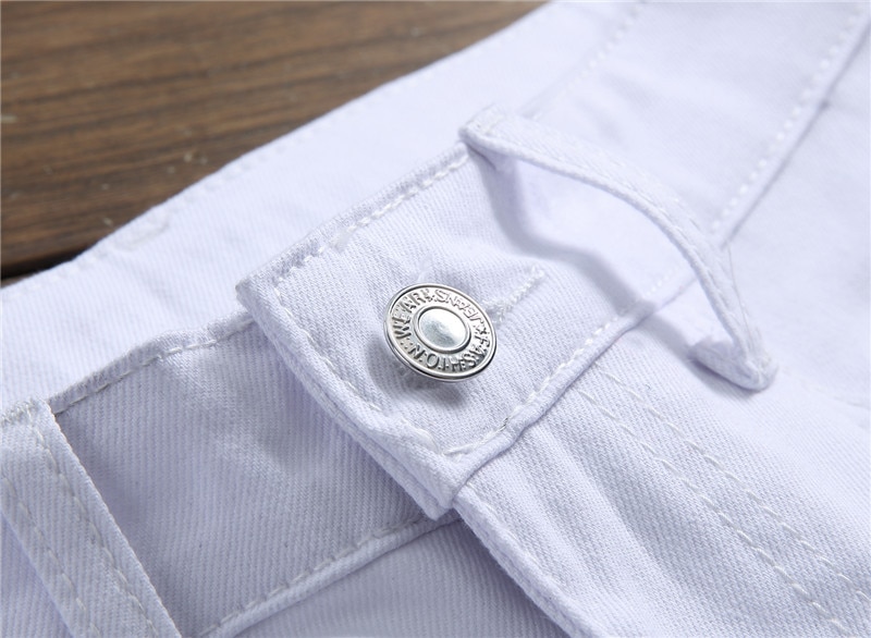 Streetwear Graffiti Jeans Men Elastic Denim Pants Trousers Hip Hop Casual Print Pant White Slim Fit BP016