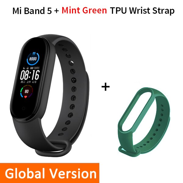 Xiaomi Mi Band 5 Smart Bracelet 1:1 large AMOLED Screen Heart Rate Fitness Traker Bluetooth 5.0 Sport Waterproof band 5: Global Add cyan