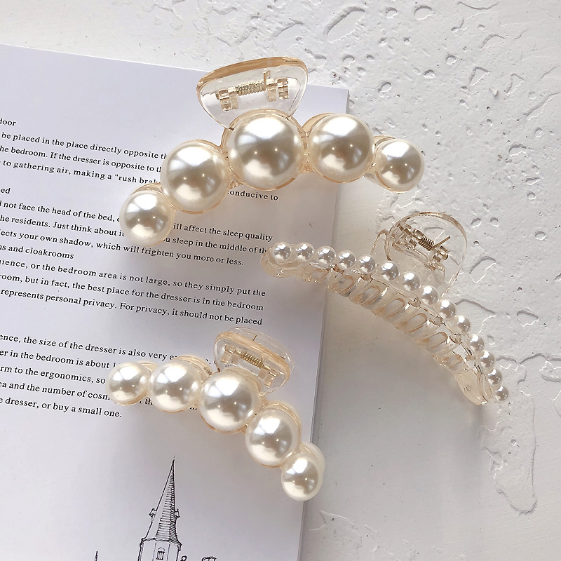 Pinza para el pelo acrílica con perlas para mujer, pinzas transparentes elegantes para el cabello, pinzas geométricas huecas simples para el baño, accesorios para el cabello: plum