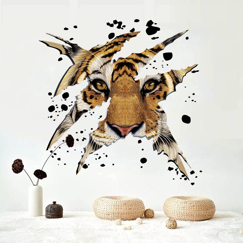 3d mægtige tigerhoved wallsticker soveværelse stue diy wall art decals baggrundsklistermærker boligindretning tapet