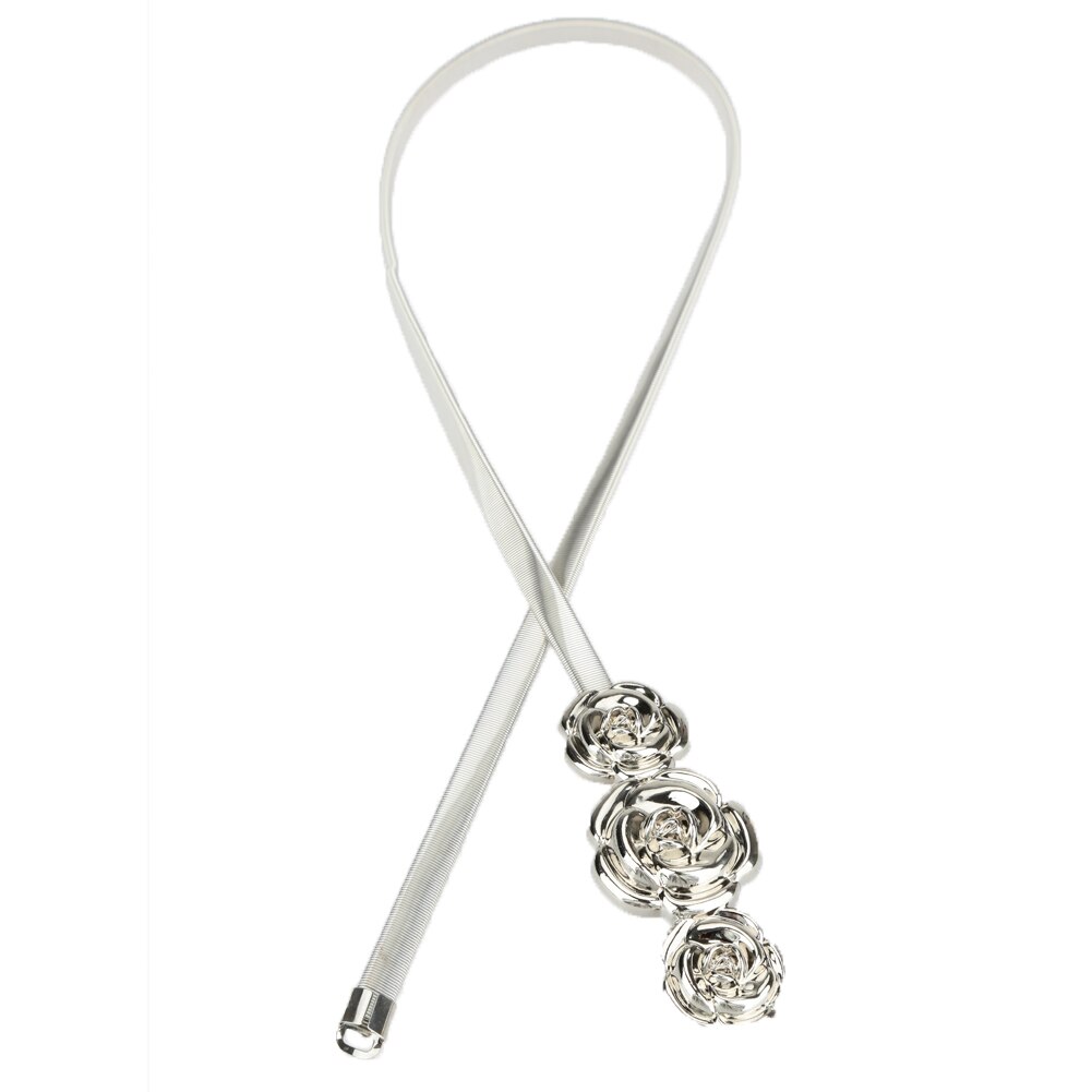 schick Frauen Metall Gürtel Rose Verschluss Vorne strecken Frühling Taille Gurt Elastische Bund Gürtel Für Kleid Bluse Gold/ silber: Silber