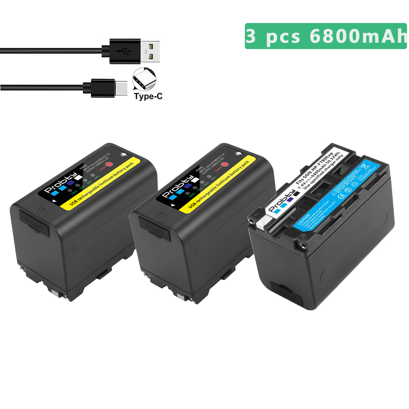 Probty 6800mAh/8800mAh NP-F980 NP-F970 NPF960 NPF970 Battery with USB Charge Output For Sony PLM-100 CCD-TRV35 MVC-FD91 MC1500C: 3 6800mAh Battery