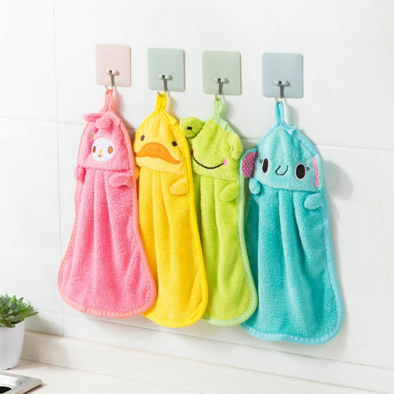 1PC Hand Towels Absorbent Coral Fleece Cloth Kitchen Towel Easy Clean Cute animal Kitchen Bathroom Hanging wipe Towel