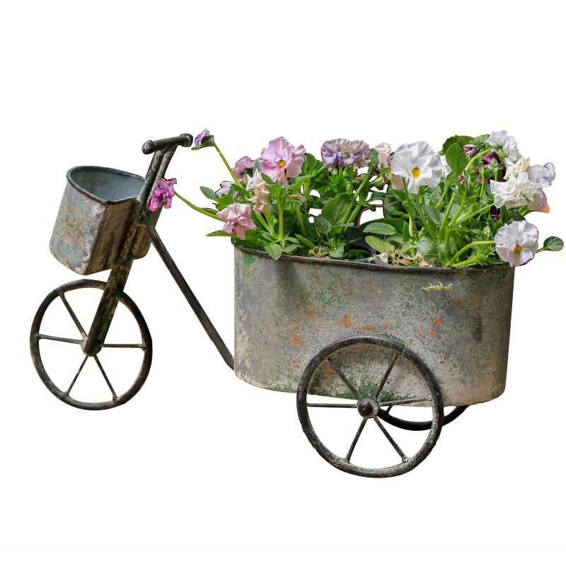 Metalen Bloempot Fiets Stand Bloemstuk Container Retro Stijl Outdoor Tuin Versieren Home Art Decoratie: Default Title