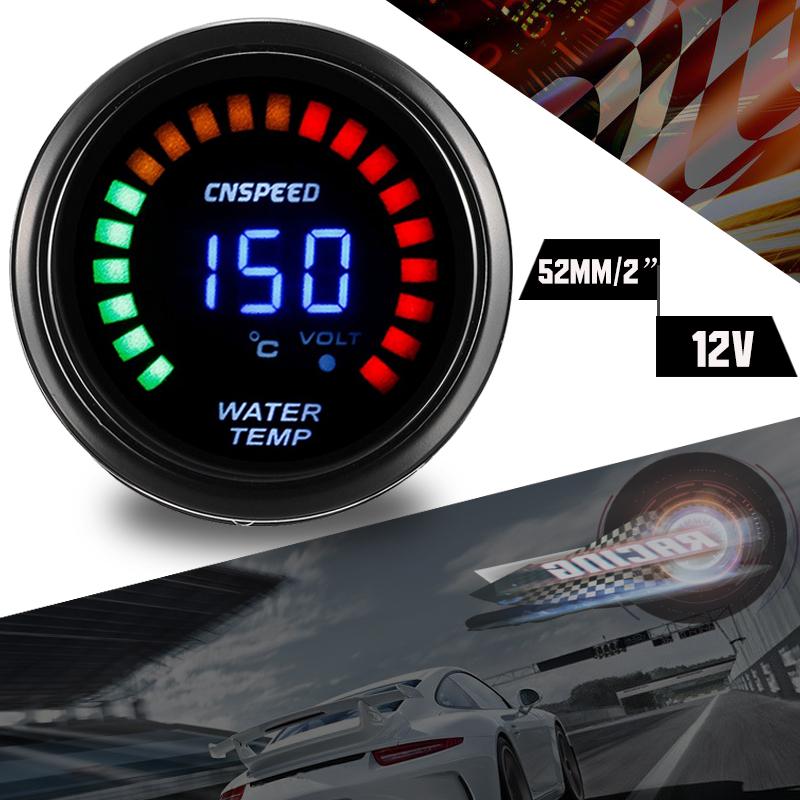 Digital 52mm 2 "ledet bil bil vandtællermåler elektronisk sensor spændingsindikator ar udstødningsgas temperatur olie