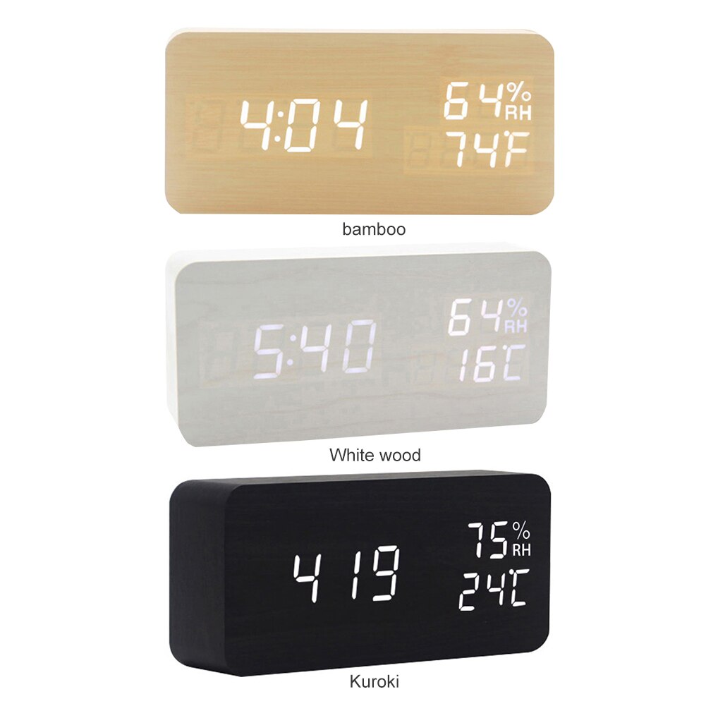 Despertador de madera para mesa, reloj electrónico de sobremesa, decoración, LED, Despertador de madera, Control Digital por voz