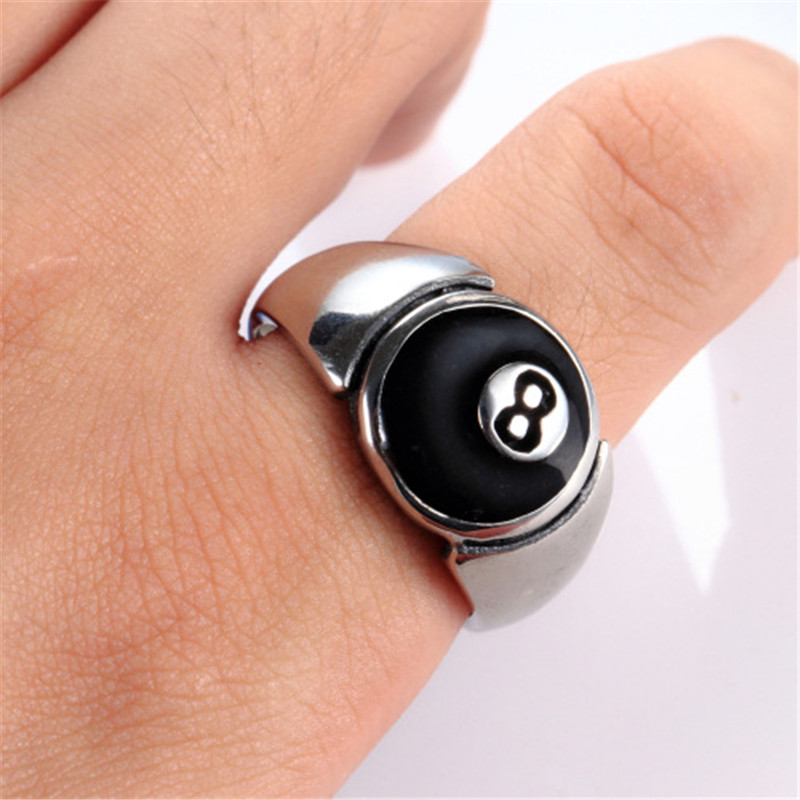Bague européenne et américaine en acier inoxydable pour hommes, bijoux de billard en titane noir 8,