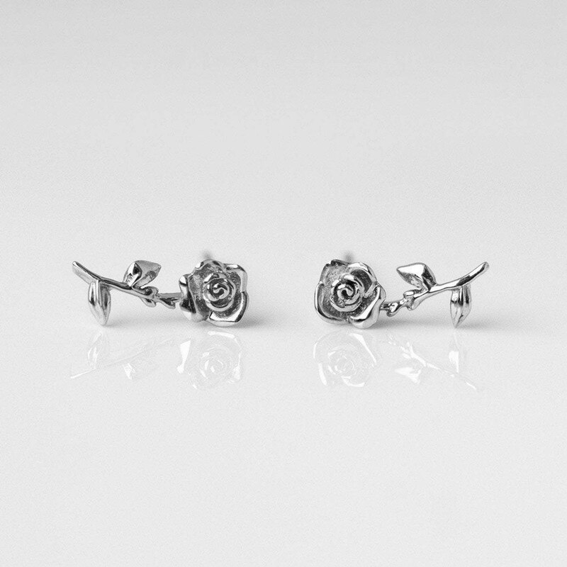 Leaf Rose Stud Earrings Korean Earrings real 100% 925 sterling silver Earrings Sweet temperament tassels personality Earrings A3