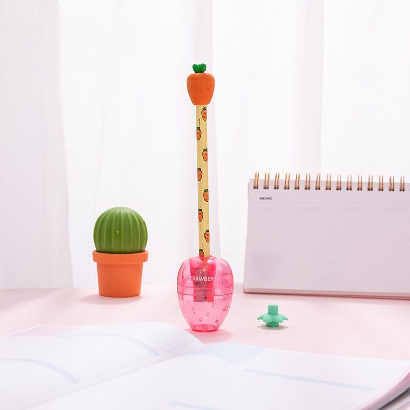 Sharkbang kawaii morot jordgubbskaktus pennvässare pennvässare studieverktyg barn skola brevpapper