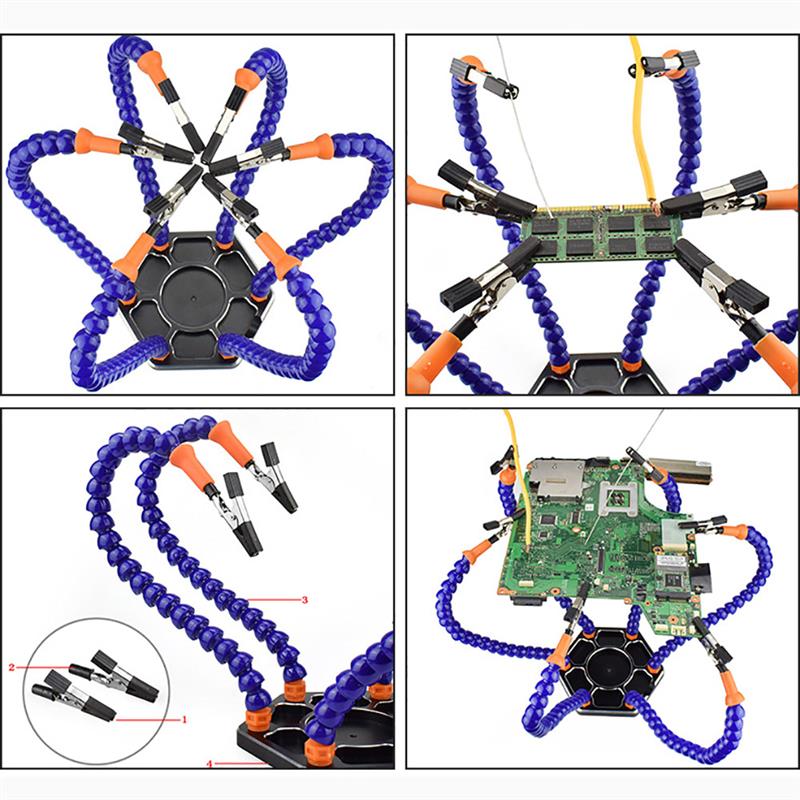 Helping Hands Third Hand Soldering Tool 6 Flexible Arms Six Arm Soldering Station With Swiveling Alligator Clip
