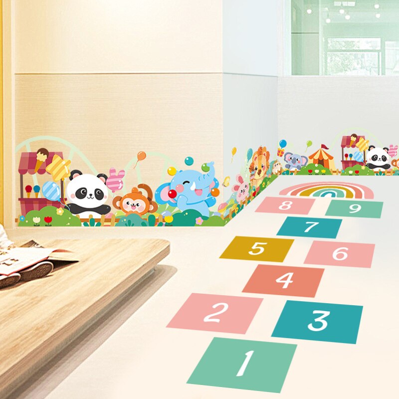 Kid Decor Rainbow Numbers Grid Children Wall Stickers Ground Stickers Floor Sticker Kids Kindergarte Game Decoration Home