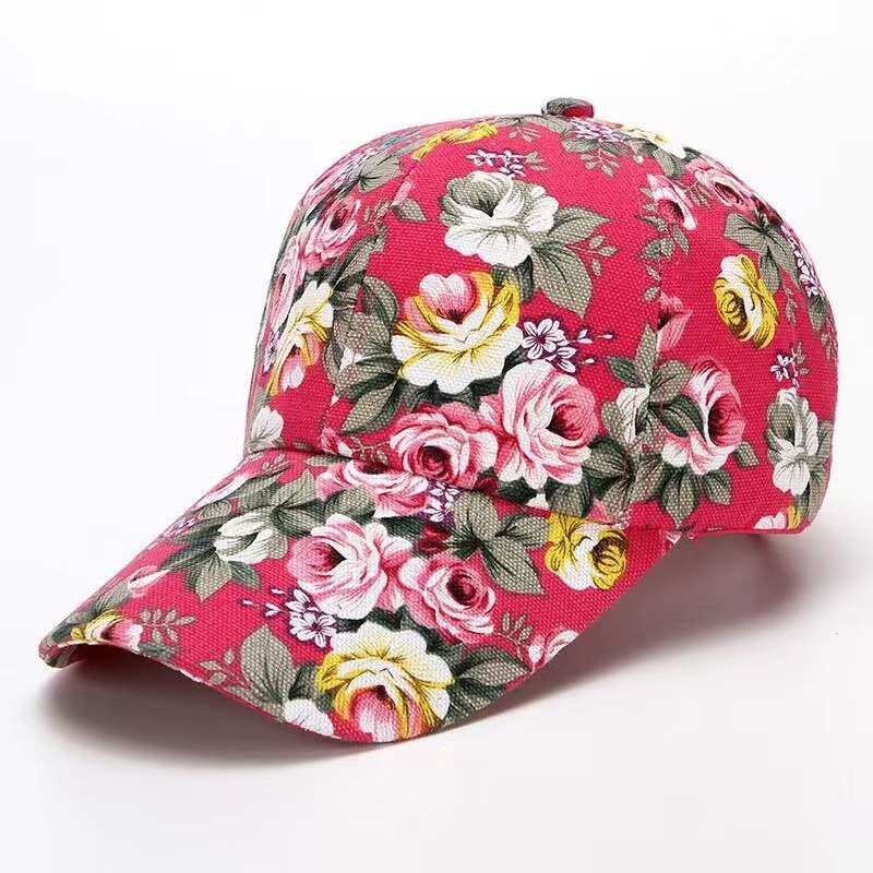 Women's Baseball Colorful Flower Printed Woman Accessori Baseball Cap Cotton Sunshade Outdoor Snapback: Pink