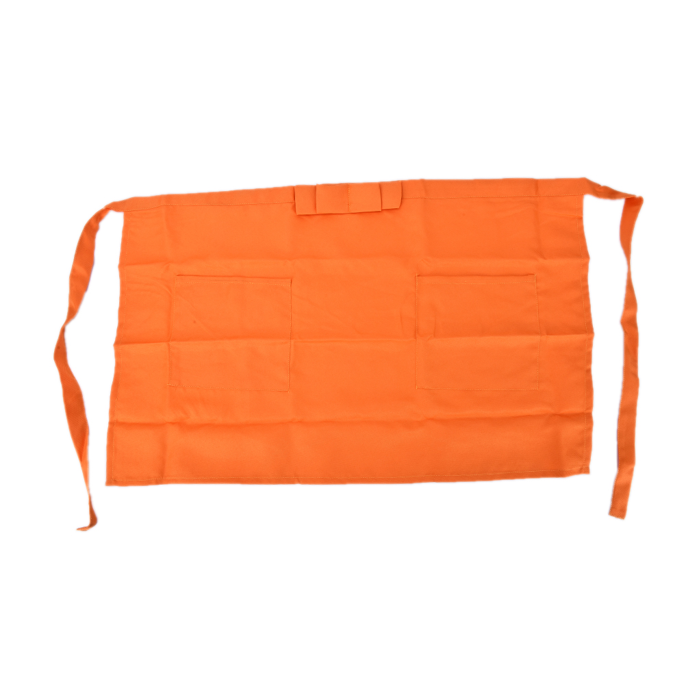 Black Waterproof Half Apron Catering Baking Bar Hotel Waiter Kitchen Home Apron 2 Pocket Ladies Mens Cotton Short Waist Chefs: Orange
