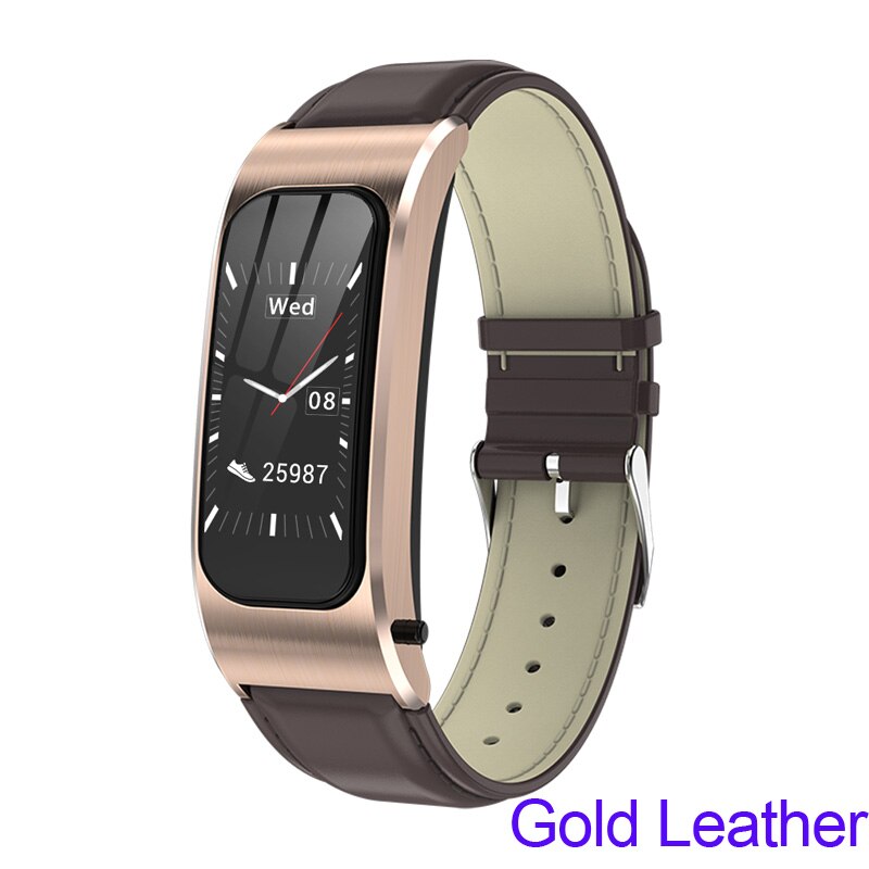 Smart Watch R21 Bluetooth Phone Call Answer Bracelet Heart Rate Blood Pressure Fitness Tracker Color Men Women Sports Alarm Band: GOLD LEATHER