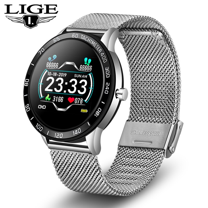 Luik Stalen Slimme Band Mannen Hartslag Bloeddruk Multifunctionele Sport Smartwatch Stappenteller IP67 Waterdichte Fitness Tracker: Silver