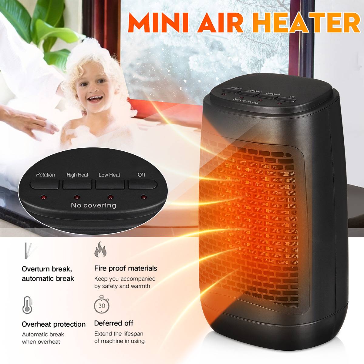 1200W Electric Air Heater 3 Modes Adjustable Powerful Home Ceramic Heating Air Fans Protable Natural Warm Wind Warmer