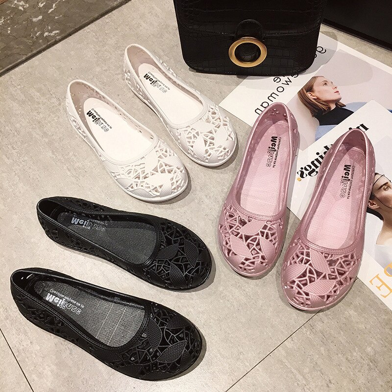 Flower Plastic Shoes Summer Women Sandals Slip On Casual Shoes Female Flats Sandals for Beach Jelly Shoes White