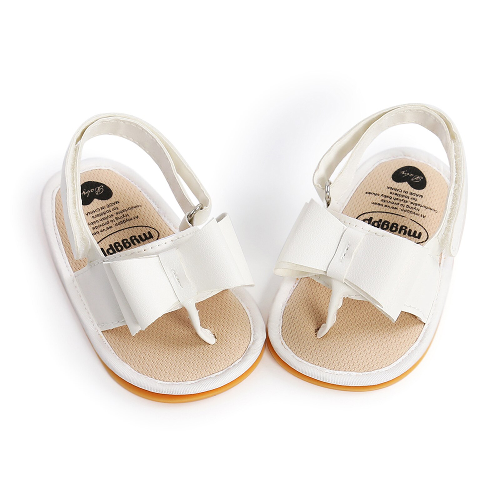 Sandales d'été pour bébés filles, chaussures plates à nœud papillon, tongs à sangle en T, sandales coulissantes: WHITE / 13-18 mois