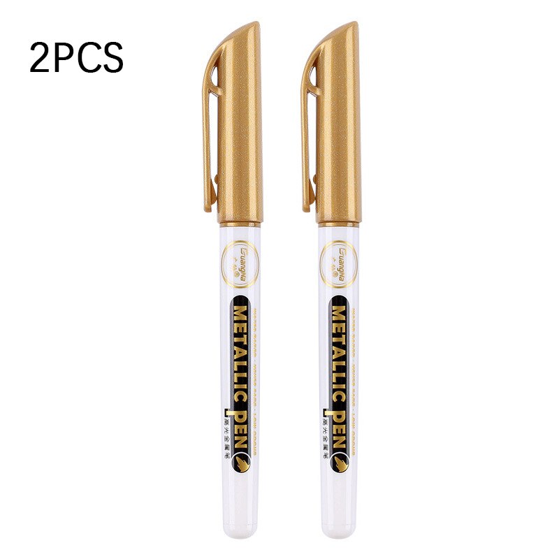 2 stk/sett gull sølv tusj penner metallisk tusj highlighter penner for papir foto cd stoff maleri tegning kunst skole rekvisita: 2 stk gull