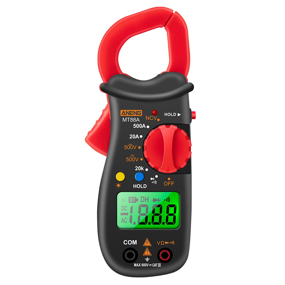 Stroom- en spanningsmeter op batterijen, draagbare ncv-test en meetinstrument, digitale stroomtang, hd-groen display, 1999 counts, achtergrondverlichting