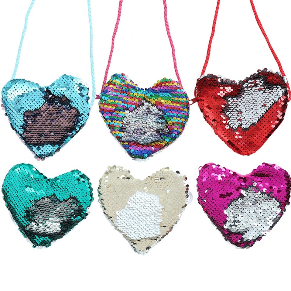 Kid Girls Handbags Sequins Crossbody Bag Messenger Bags Girls Shoulder Bag Heart Shaped Child Bag