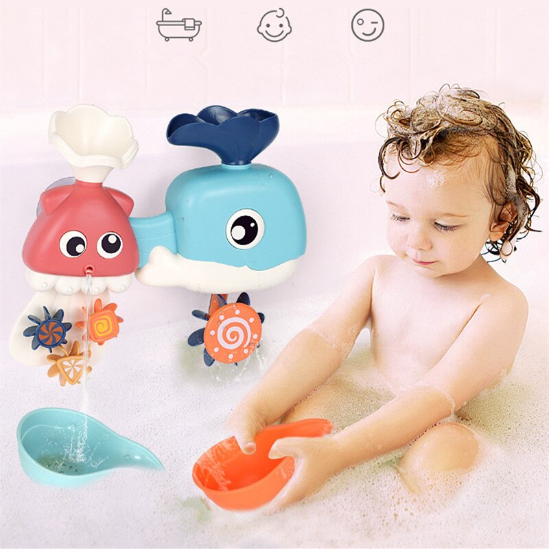 Mignon baleine pieuvre jouet de bain roue à eau bébé douche jeux cuillère ensemble ABS