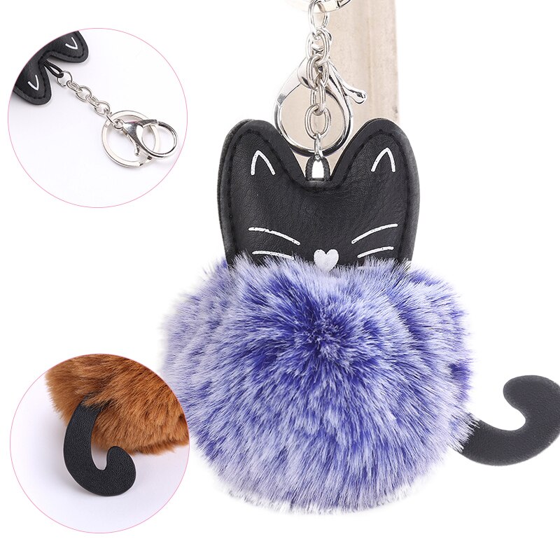 Söt pälsboll nyckelring katt mjuk pompom djur svans hår boll bil nyckelring nyckelring mamma llaveros dam bilväska tillbehör