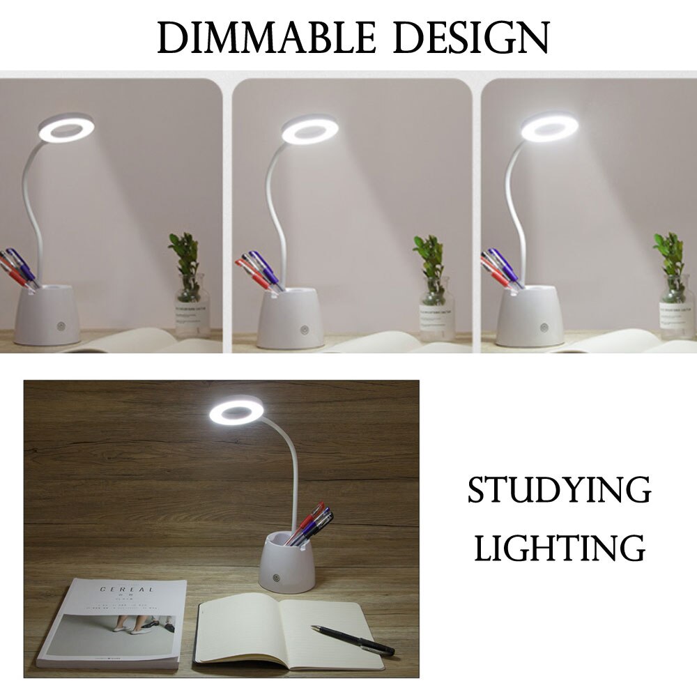 Bureaulamp Kids met Nachtlampje LED USB Tafellamp Dimbare Eye-Verzorgende Studie Computer Lamp Flexibele Zwanenhals Telefoon & Pen Houder