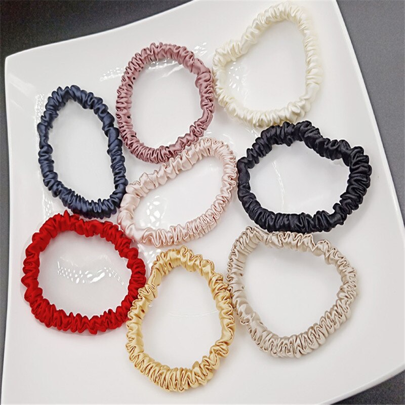 Free shippping women sweet small pure silk hair scrunchies cute gum OL basic Hair Tie Ponytail Holder