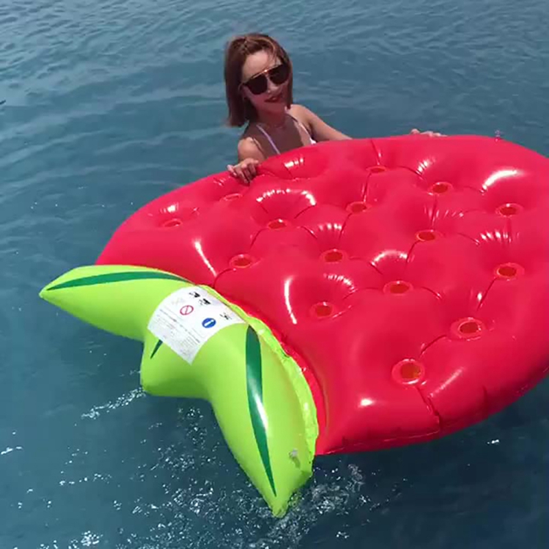 Strawberry Pool Float 156X148cm Jumbo Fruit Inflatable Lounger - Funny Food Theme Swimming Pool Party Accessory 6P Fruit