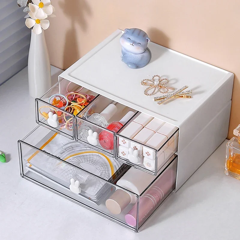 1PC White Plastic Stackable Desktop Drawer Organizer, Multi-Functional Storage Box for Office, Home, and Classroom