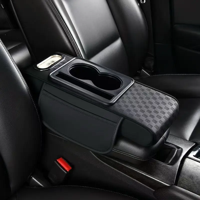 1pc PU Leder Auto Mittelarmlehne Kasten Kissen mit Doppel Lagerung Taschen, Universal- Höer Pad Auto Innen Zubehör