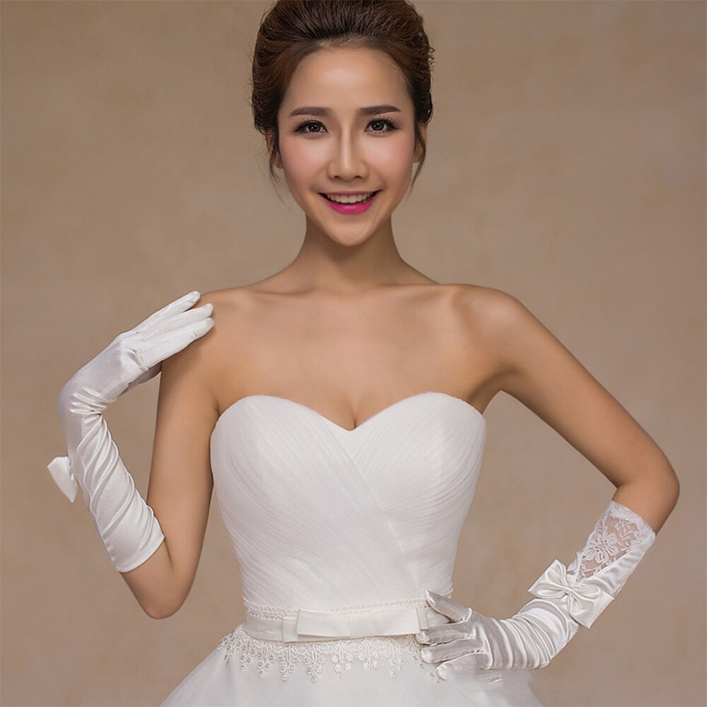 Guantes de novia MOLANS satinado mate encaje corto ajuste marfil Boda nupcial accesorio muñeca longitud boda guante