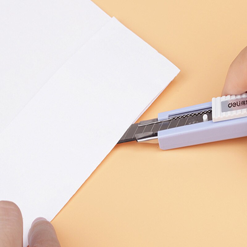 DELI 2031 Cutter Wood Box Paper Cutter Auto Lock SK5 Metal Stationery Utility Craft Knife Cutter Cutting Knife