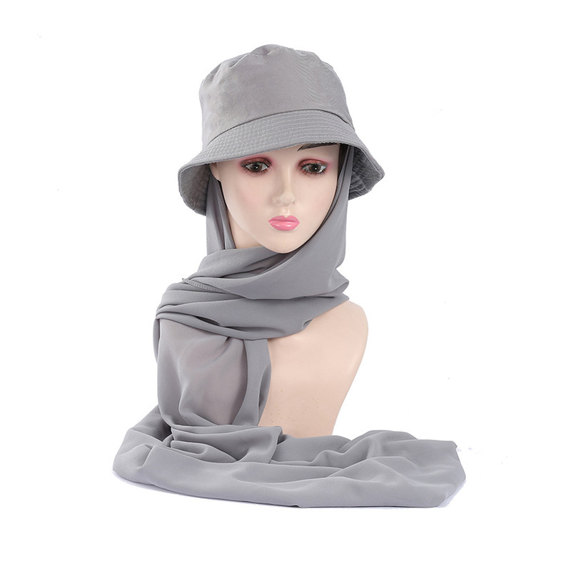 Chapeau avec Hijab en Mousseline de Soie pour Femme Musulmane, Casquette de dehors d'Été, Prêt à vitation, Hijab Instantané, Écharpe de Sauna Islamique, , E27: Vieux Rose