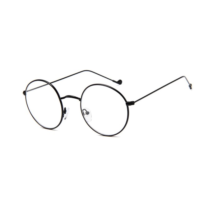 Metal Ladies Glasses Frame Round Transparent Lens Classic Retro Men Prescription Optical Glasses: Black