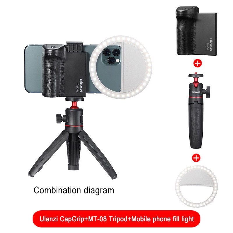 Ulanzi Capgrip Draadloze Bluetooth Smartphone Selfie Booster Handgreep Telefoon Stabilisator Ontspanknop 1/4 Schroef Standhouder: with MT-08 light