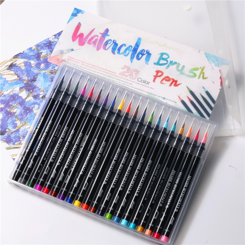 20 farben aquarell pinsel stift weichen pinsel stift einstellen aquarell Marker Liner stift für manga Comic Kalligraphie malerei kunst liefert