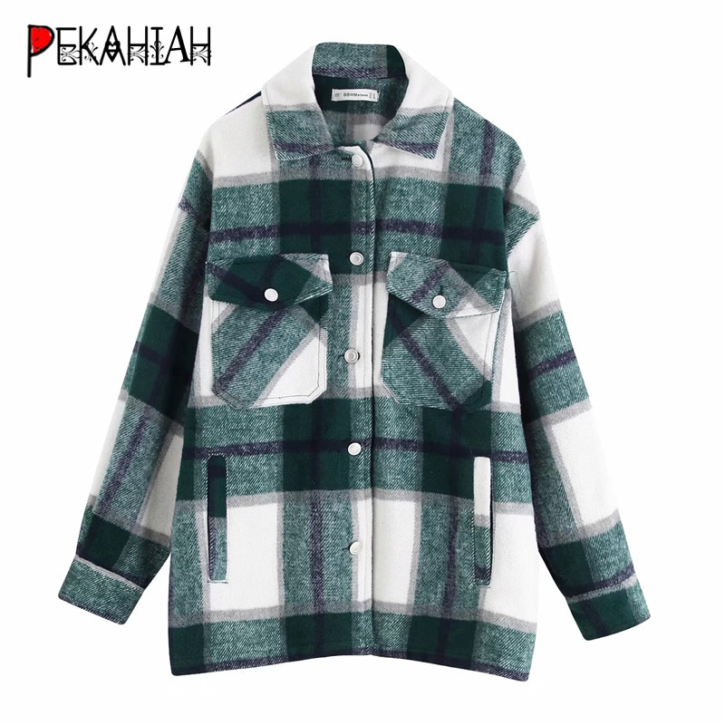 green red Plaid jacket for women winter coat Long Sleeve office coats and jackets women Oversized bomber jacket