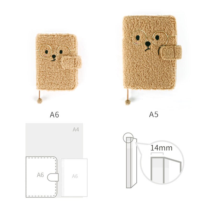 Kinbor Cashmere Cover Notebook Cute Bear A5 Handbook Diary A6 Student Notepad Ins Cute Wind Notebook Hand Book