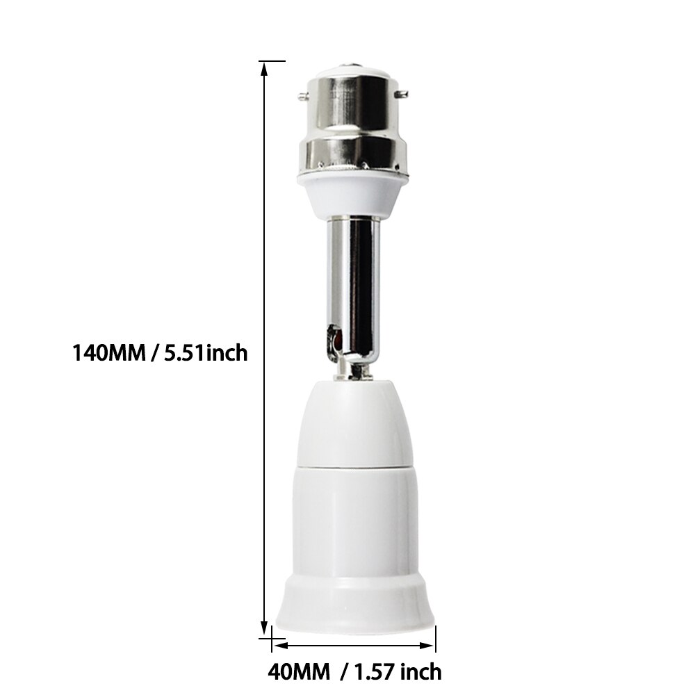 Fleksibel  e27 to b22 led lampe sokkel pæresokkel med 10cm forlengelseslysholder omformere pc+ aluminium hvit