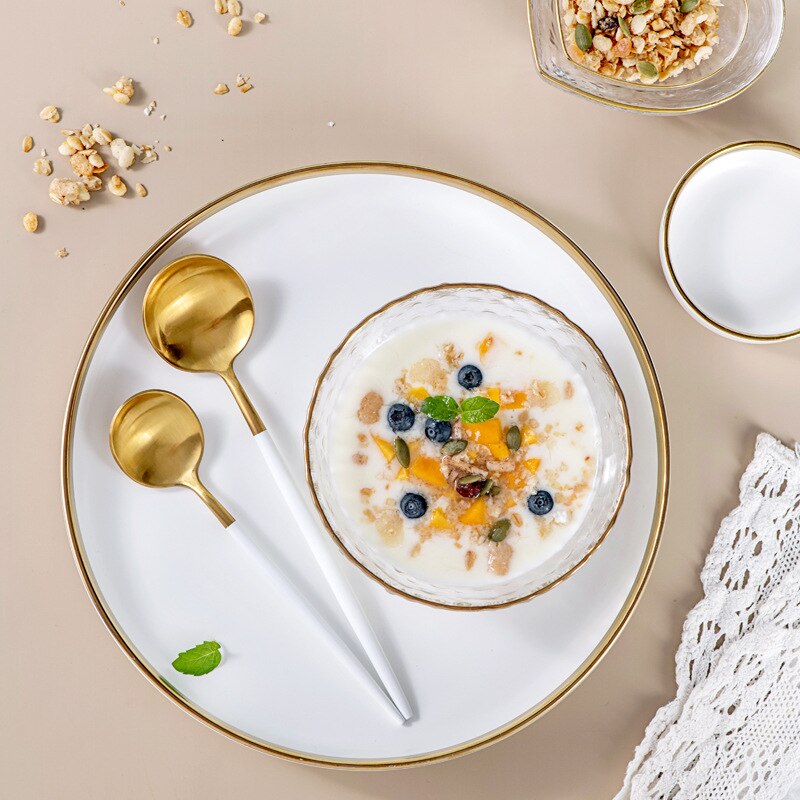 4PCS Tea Spoon stainless Steel Dessert Spoon Gold Tea Coffee Tableware Cutlery Cake Snack Dinnerware Tools Scoop