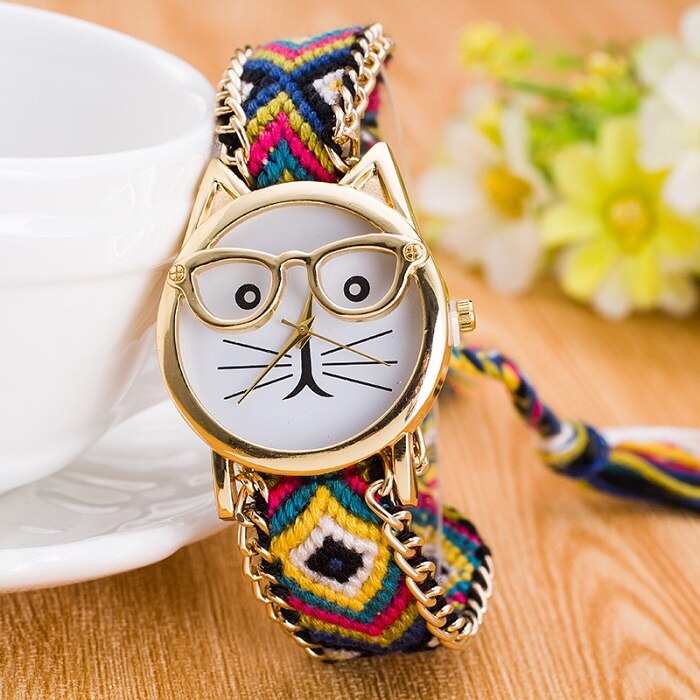 Montre Bracelet exquis pour femmes et filles, lunettes pour visage, en laine tressée de Style ethnique, Style à la , manuelle