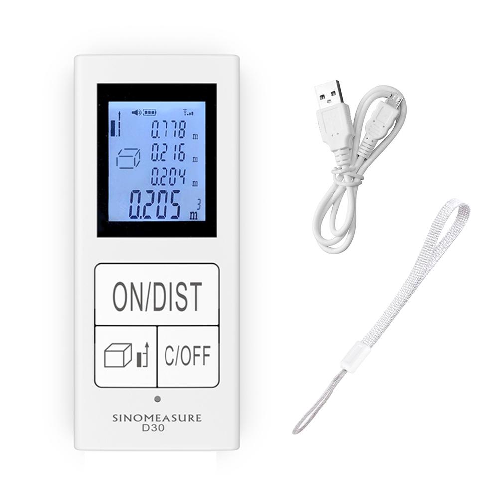 Mini 30 m USB Oplaadbare Infrarood Afstandsmeter Pocket Handheld IR Elektronische Heerser Backlit LCD Pythagoras Modus Meten