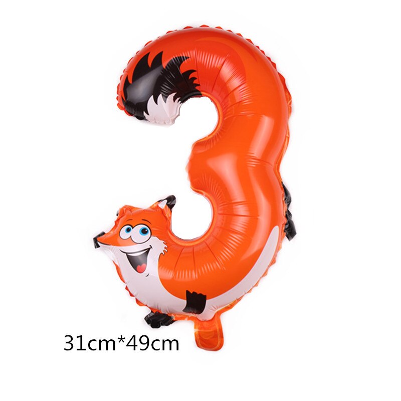 16 pulgadas zorro Animal carácter animado número 1/3/5 Globos de papel de aluminio decoración cumpleaños globo de helio Baby Shower Anniversaire Globos