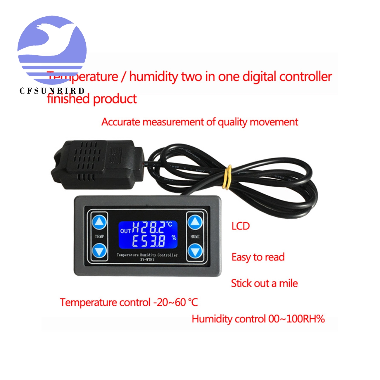 Termostat temperatur fugtighedskontrol termometer hygrometer kontrolmodul relæ  dc 12v led digitalt display dobbelt udgang