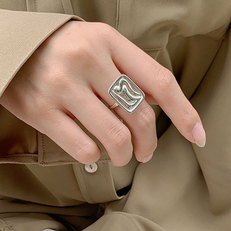 Foxanry INS 925 Sterling Silver Rings for Women Trendy Simple Double-layered Geometric Wedding Bride Jewelry